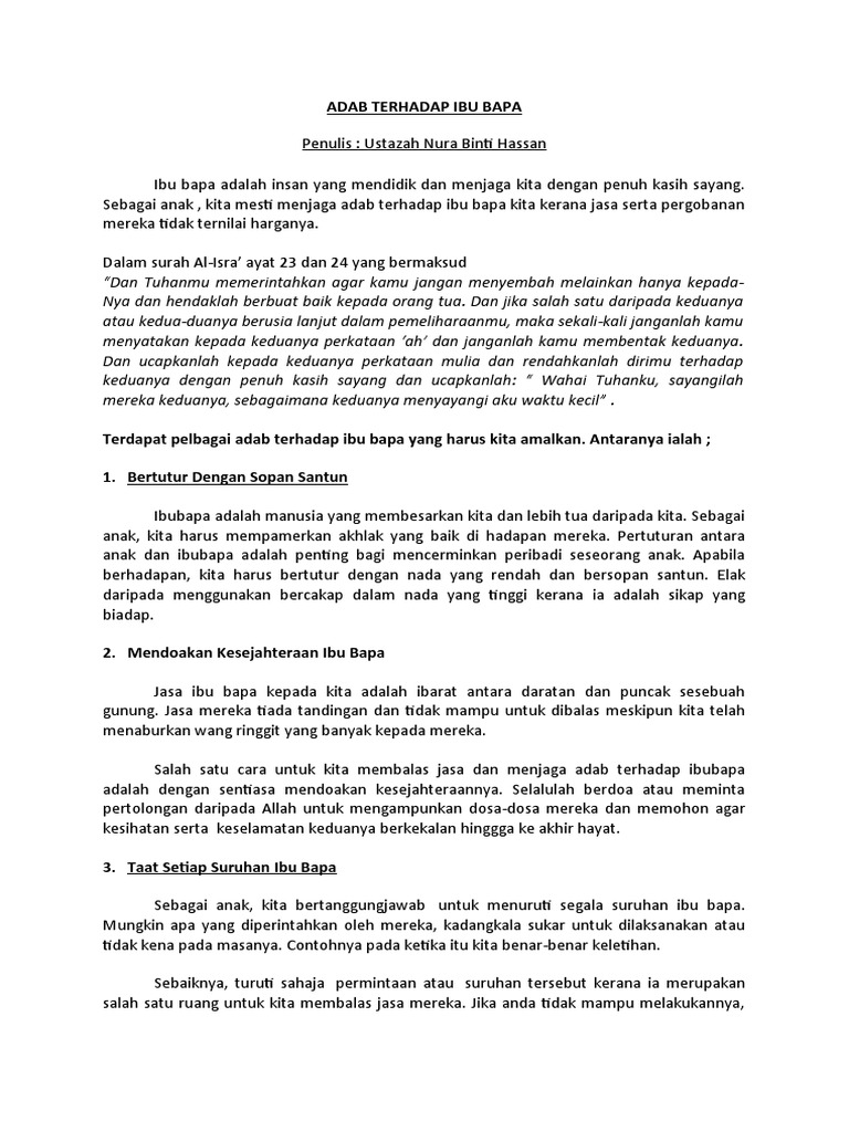 Adab Terhadap Ibu Bapa Pdf