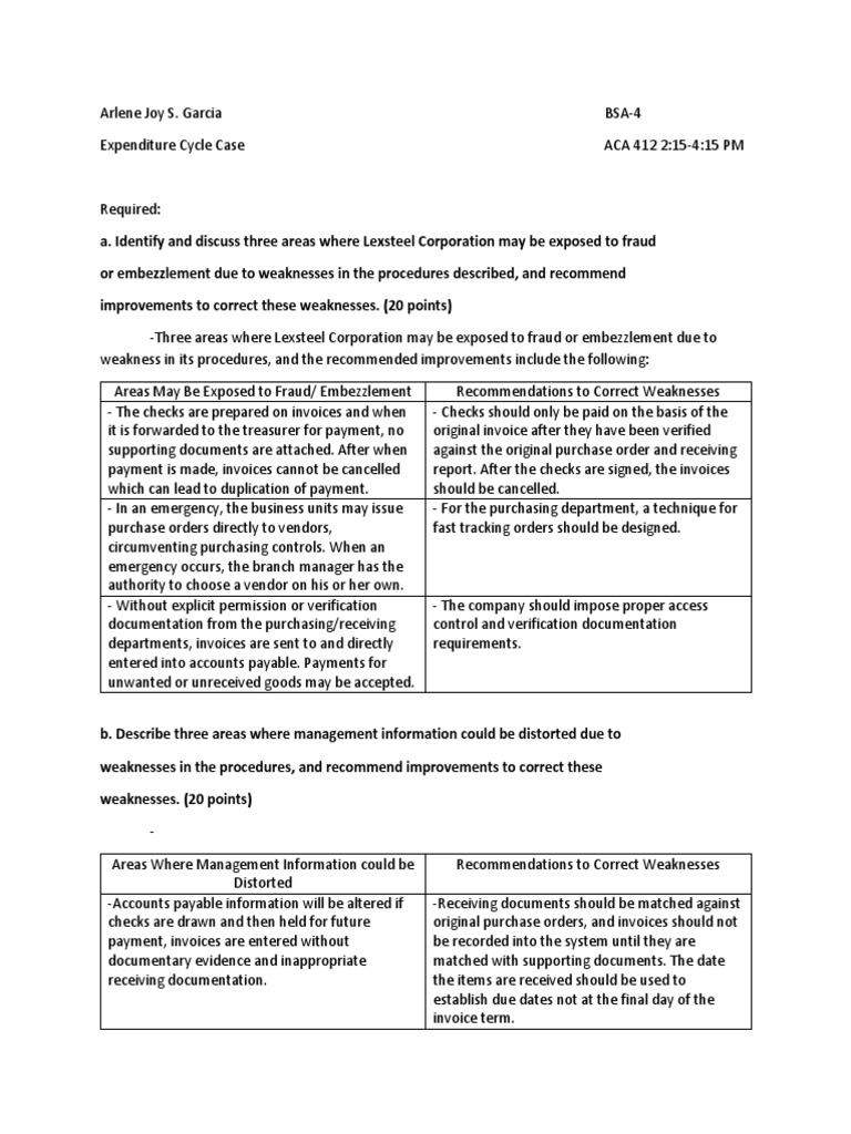 Expenditure Cycle Case GARCIA PDF Accounts Payable Business
