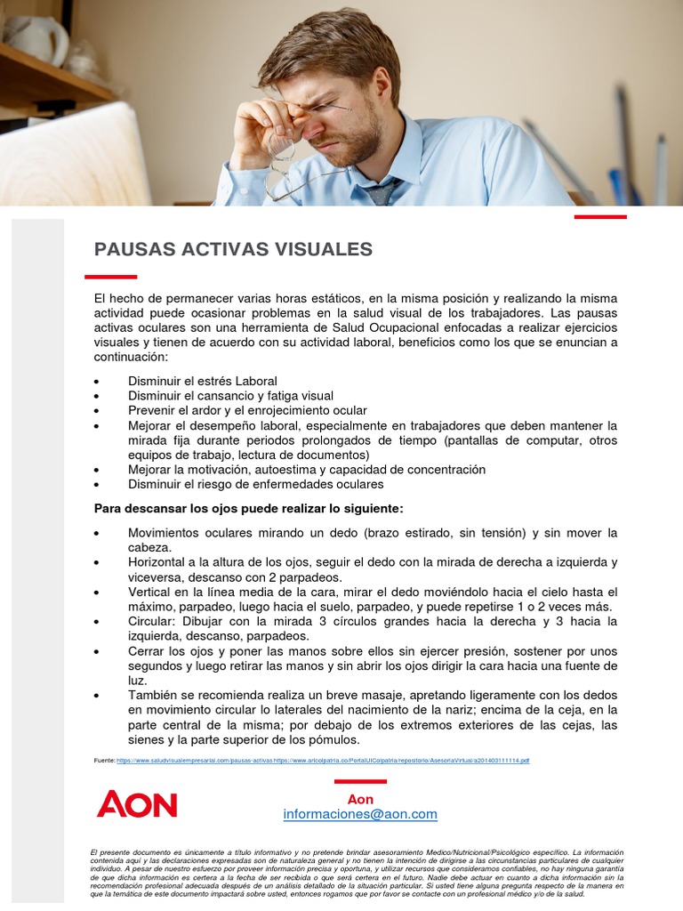 Ejercicios de Pausas Activas Visuales | PDF | Estrés (biología ...
