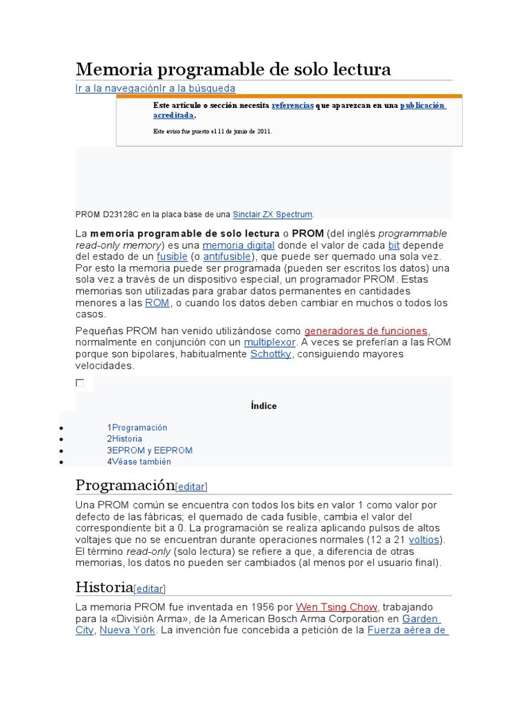 Memoria Programable de Solo Lectura PDF Informática Electrónica
