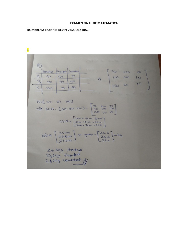 Examen Final de Matematica | PDF