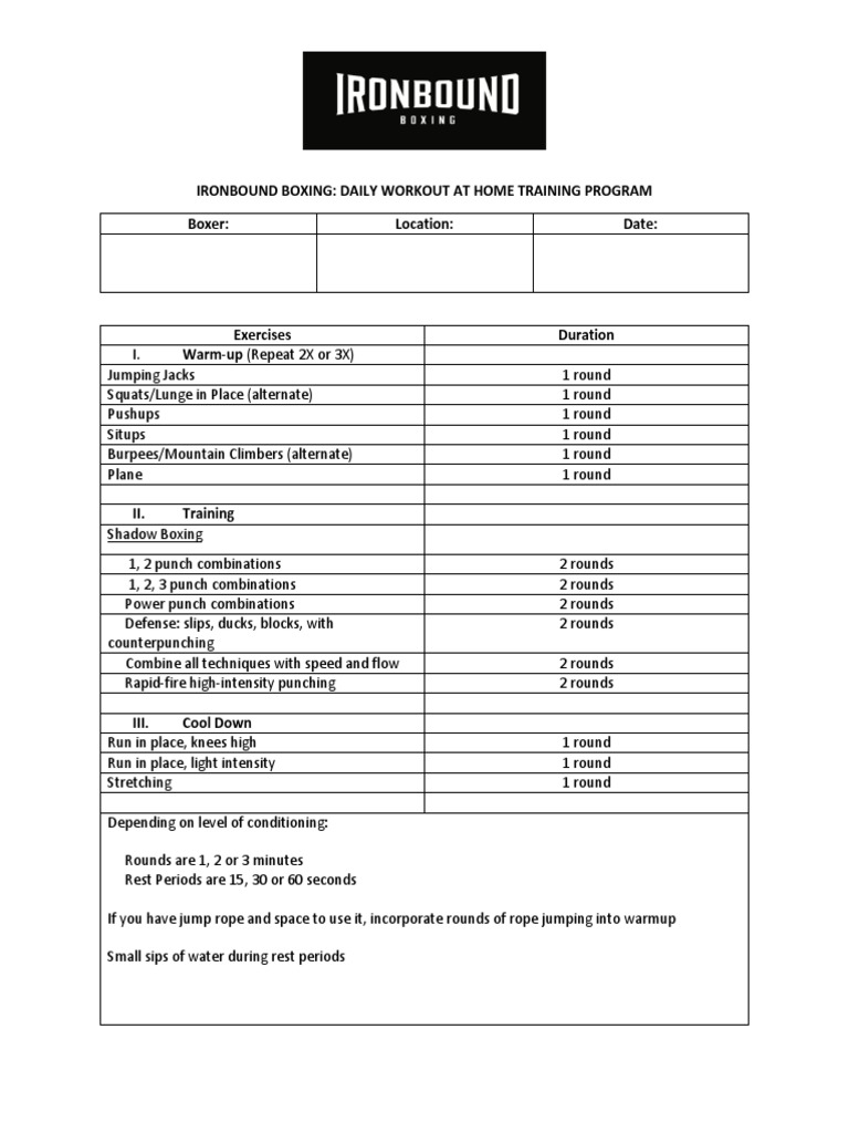 Home Boxing Workout Program Guide | PDF