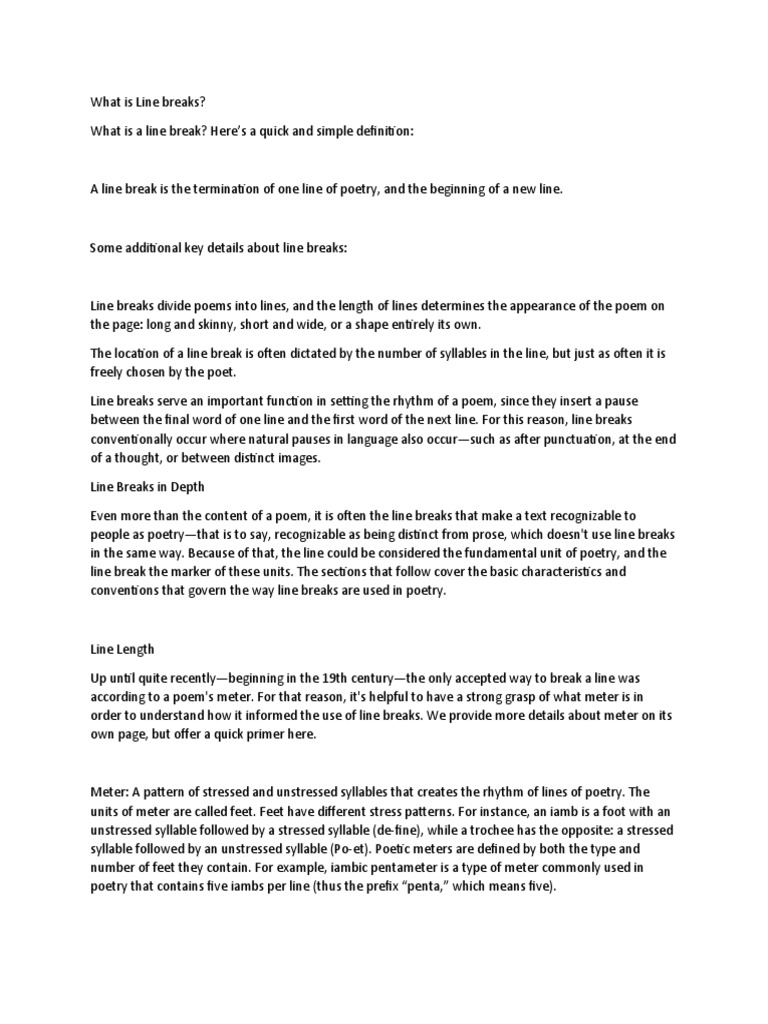 What Is Line Breaks PDF Metre (Poetry) Poetry