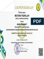 Piagam Mutiara Fadhillah Tk. Prov