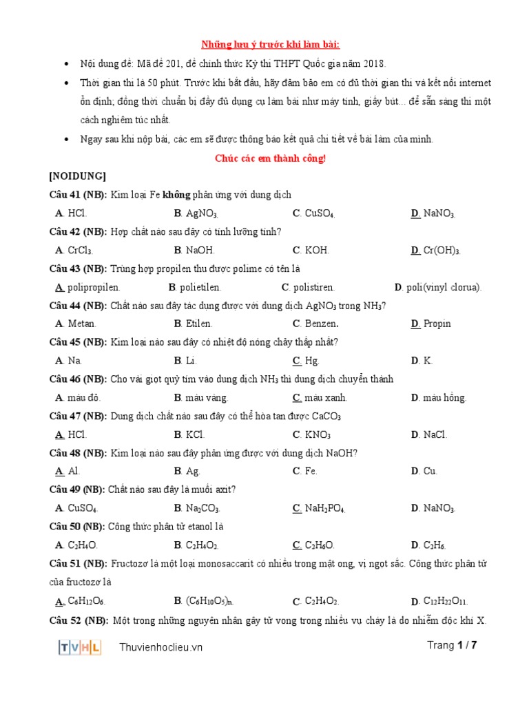 Hoa Hoc Ma de 201 2018 | PDF