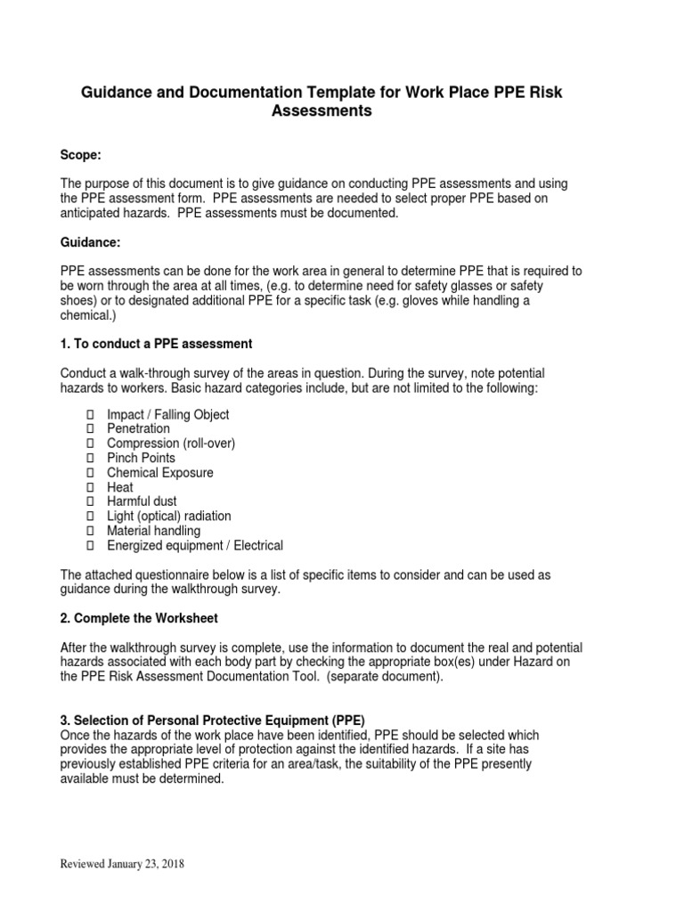 PPE Risk Assessment Document | PDF | Personal Protective Equipment | Safety