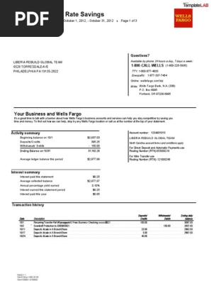 Wells Fargo Bank Statement - TemplateLab.com