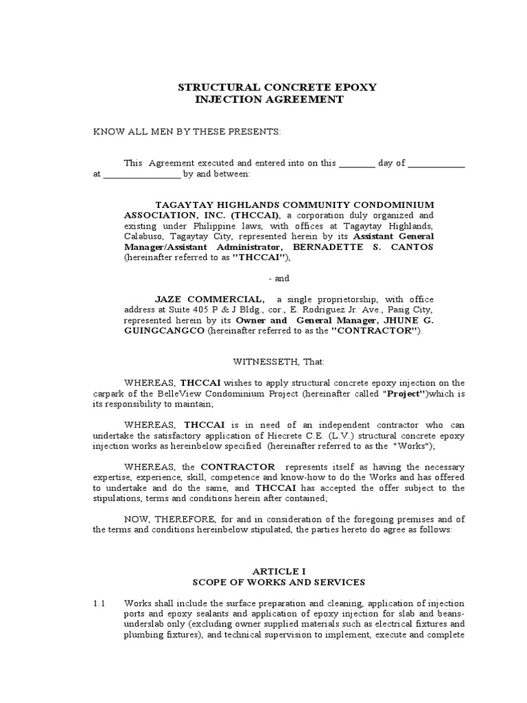 Injection Agreement PDF Employment Damages