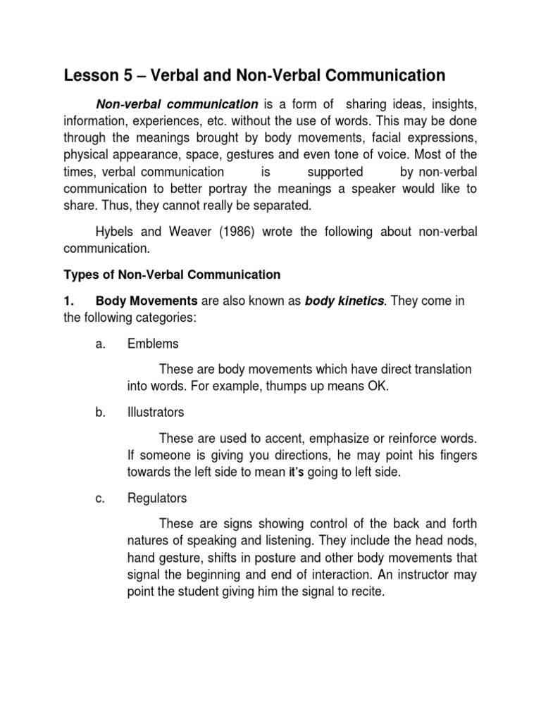 Lesson 5 - Verbal and Non Verbal Communication | PDF | Communication ...