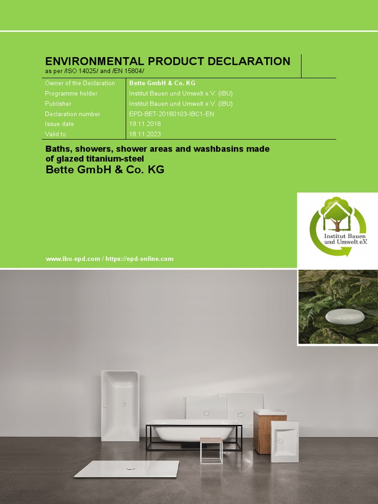 Environmental Product Declaration Baths, Showers, Shower Areas and