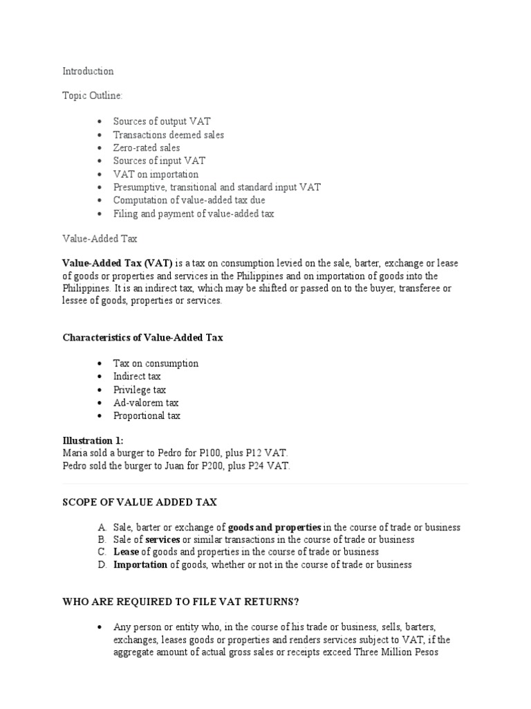 ValueAdded Tax (VAT) Is A Tax On Consumption Levied On The Sale