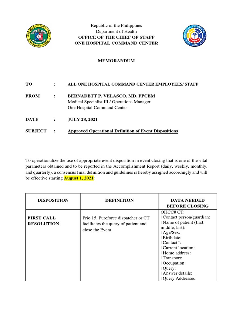 Event Disposition Guidelines for OHCC | PDF | Patient | Hospital