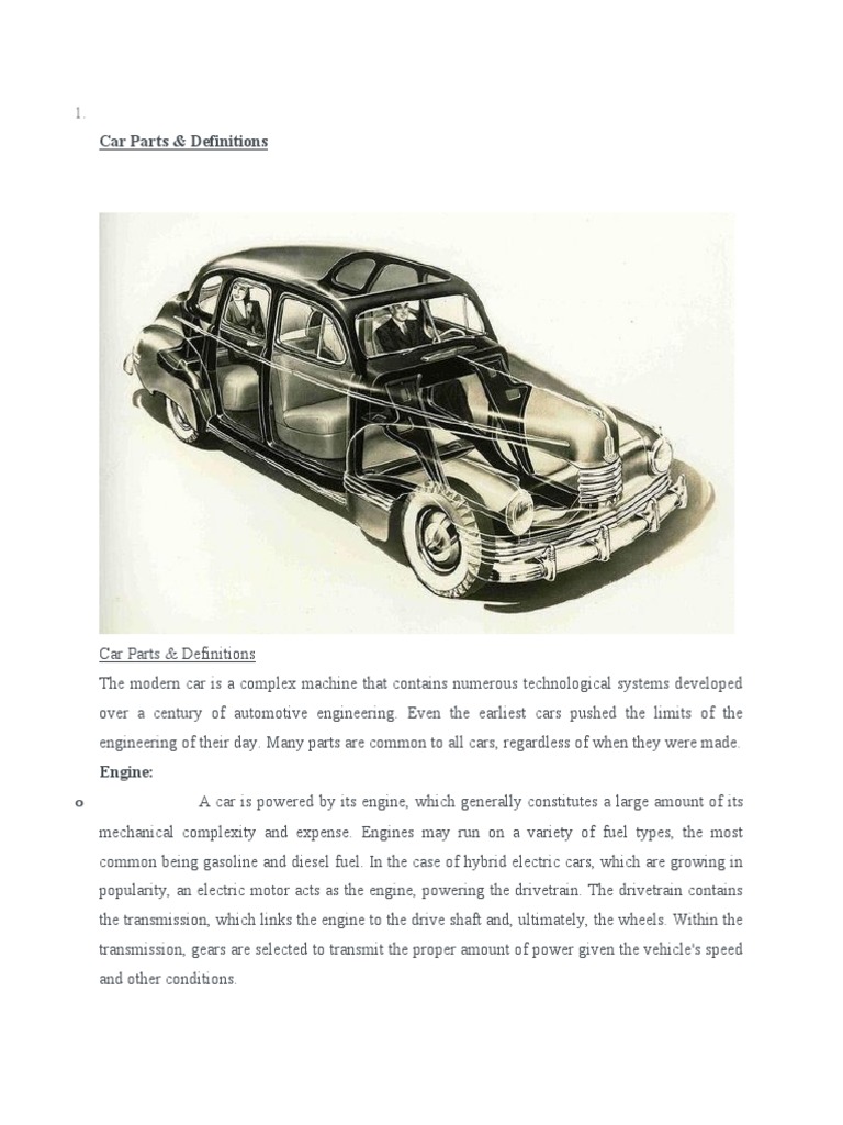 Car Parts & Definitions PDF Internal Combustion Engine Engines