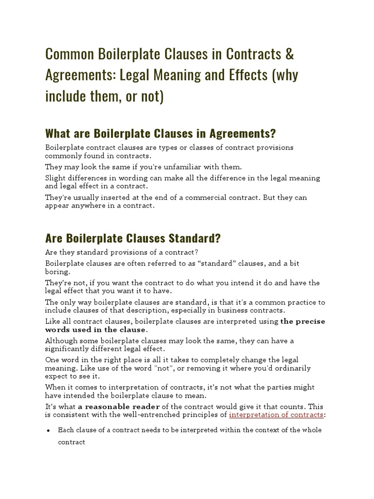Common Boilerplate Clauses in Contracts & Agreements Legal Meaning