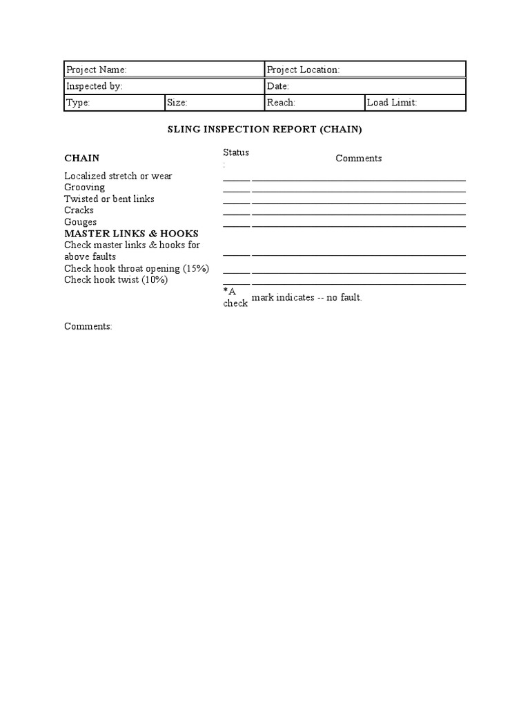 Sling Inspection Report (Chain) | PDF