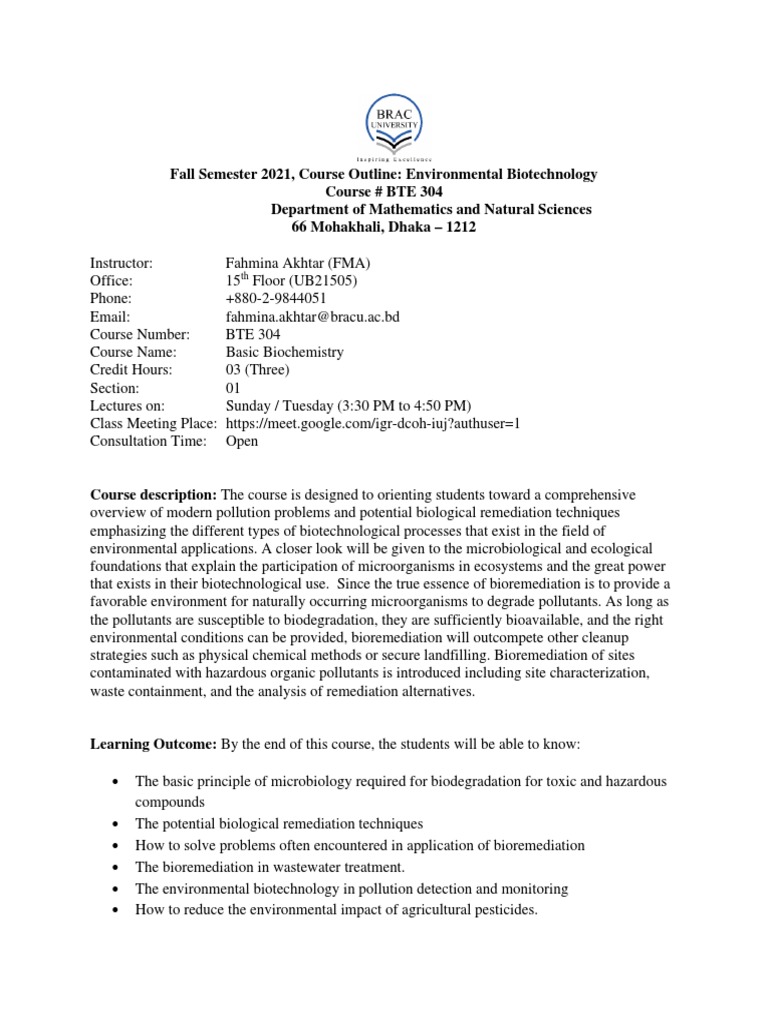 Course Outline Fall 2021 | PDF | Human Impact On The Environment ...