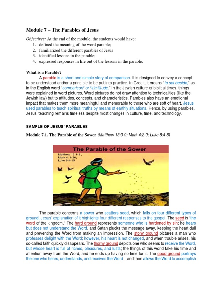 Module 7 The Parables Of Jesus Pdf Jesus Parables Of Jesus