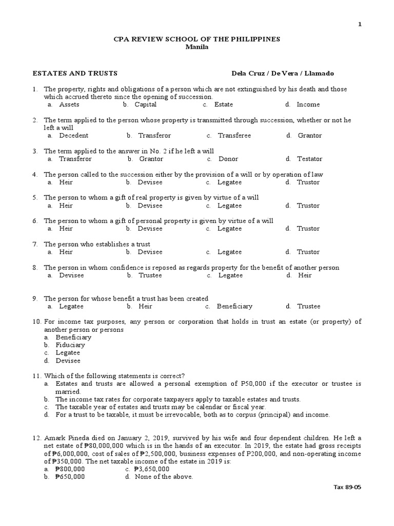 Estates and Trusts Tax Review Guide | PDF | Trust Law | Will And Testament