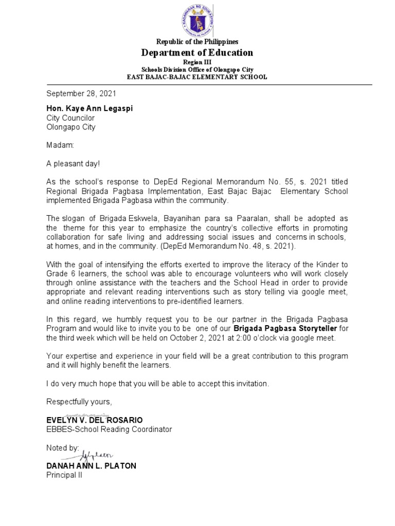 Invitation to Brigada Pagbasa Program | PDF