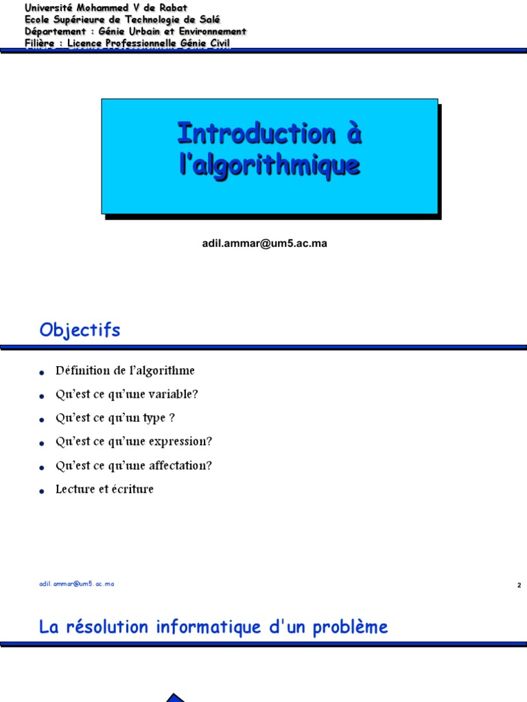 Introduction à l'algorithmique et aux variables | PDF | Structure de ...