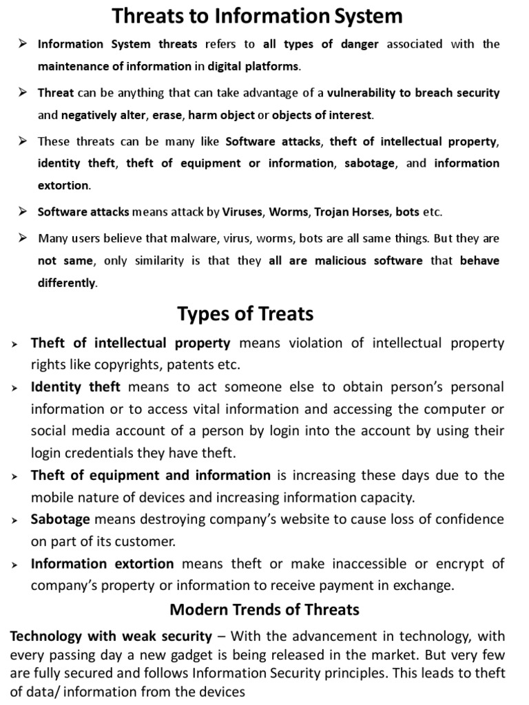 Major Threats to Information Systems | PDF | Malware | Computer Virus