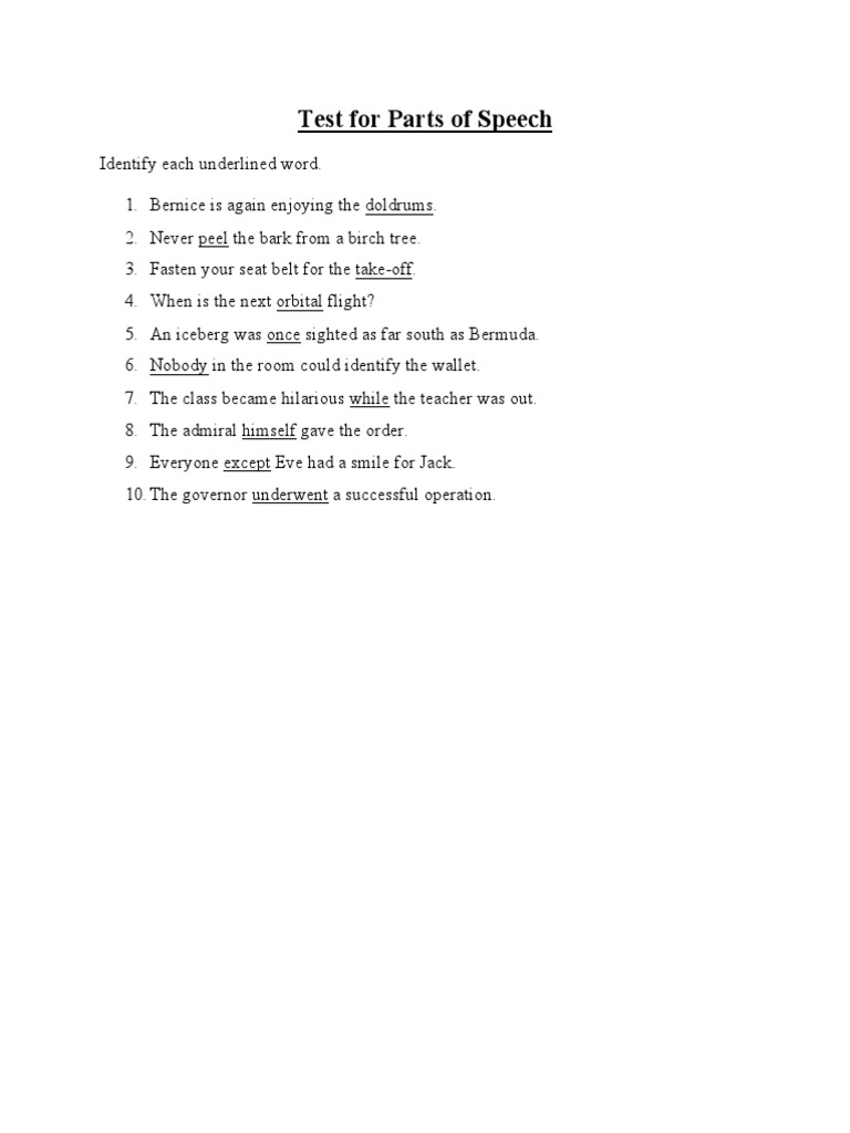 Test For Parts of Speech | PDF | Science & Mathematics