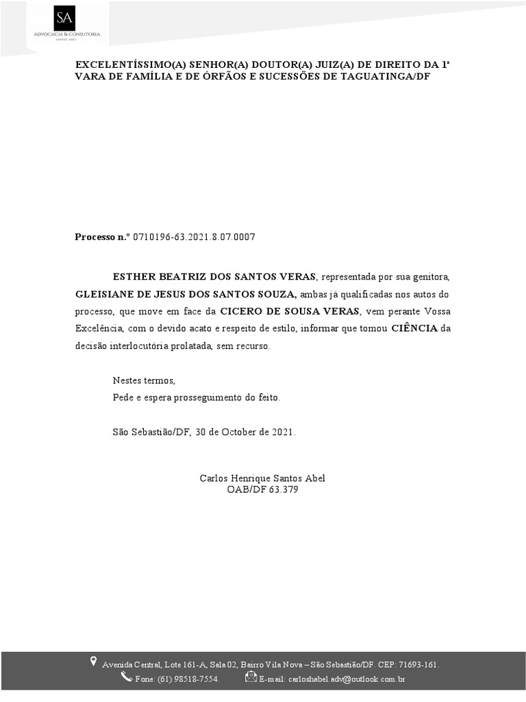 Juntada de Petição de Ciência da Decisão | PDF | Esportes e Recreação ...