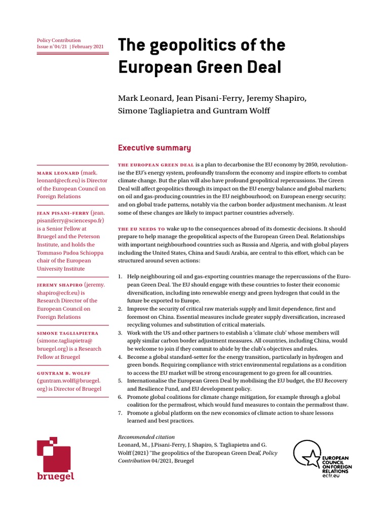 Geopolitical Implications of the Green Deal | PDF | European Union ...