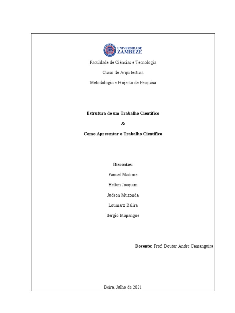 Estrutura de Um Trabalho Cientifico PDF Mestrado Science
