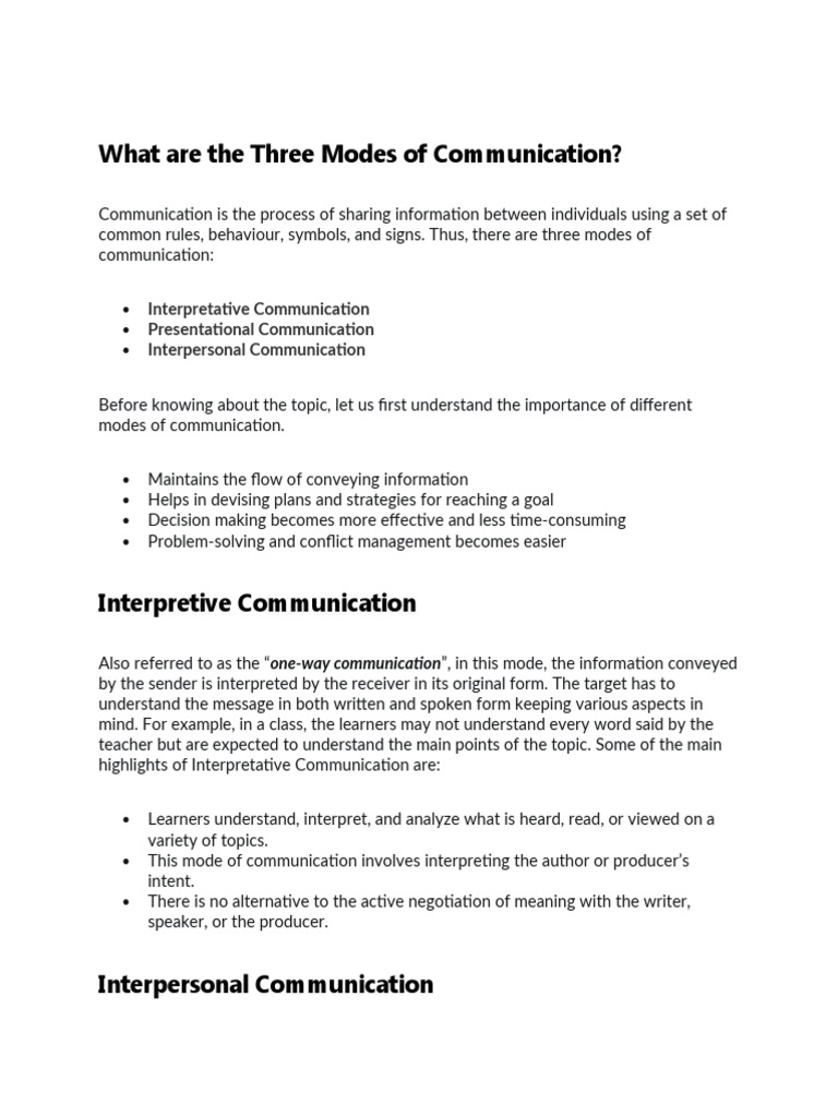 Modes of Communication | PDF | Communication | Interpersonal Communication