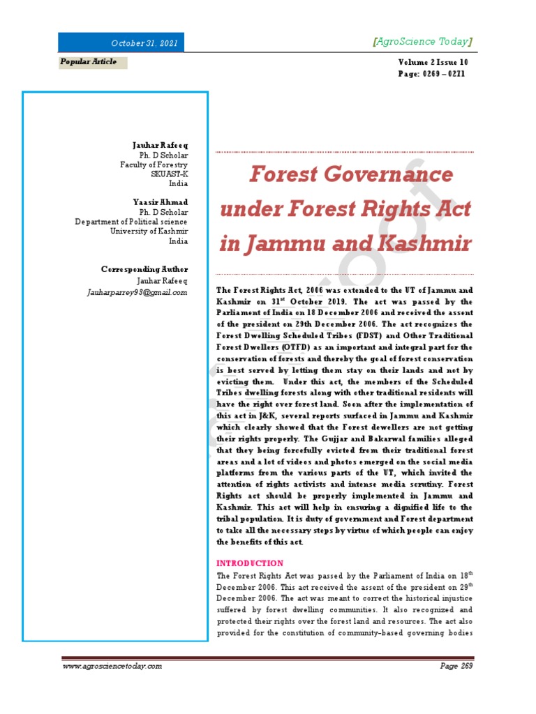 Forest Governance Under Forest Rights Act in Jammu and Kashmir | PDF ...