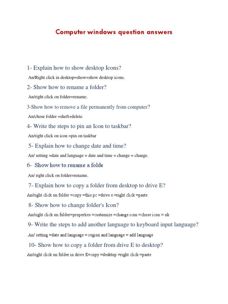 Computer Windows Question Answers PDF Icon Software