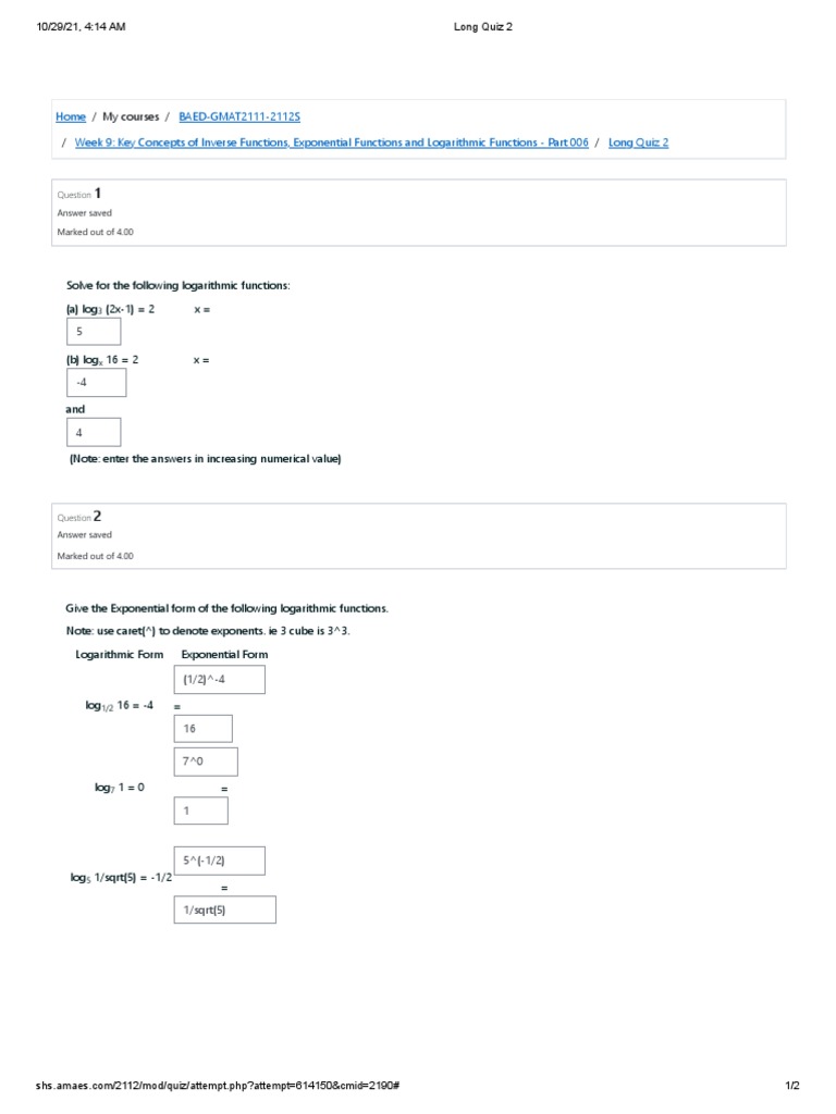 Logarithmic Functions Quiz Solutions | PDF | Exponentiation | Logarithm