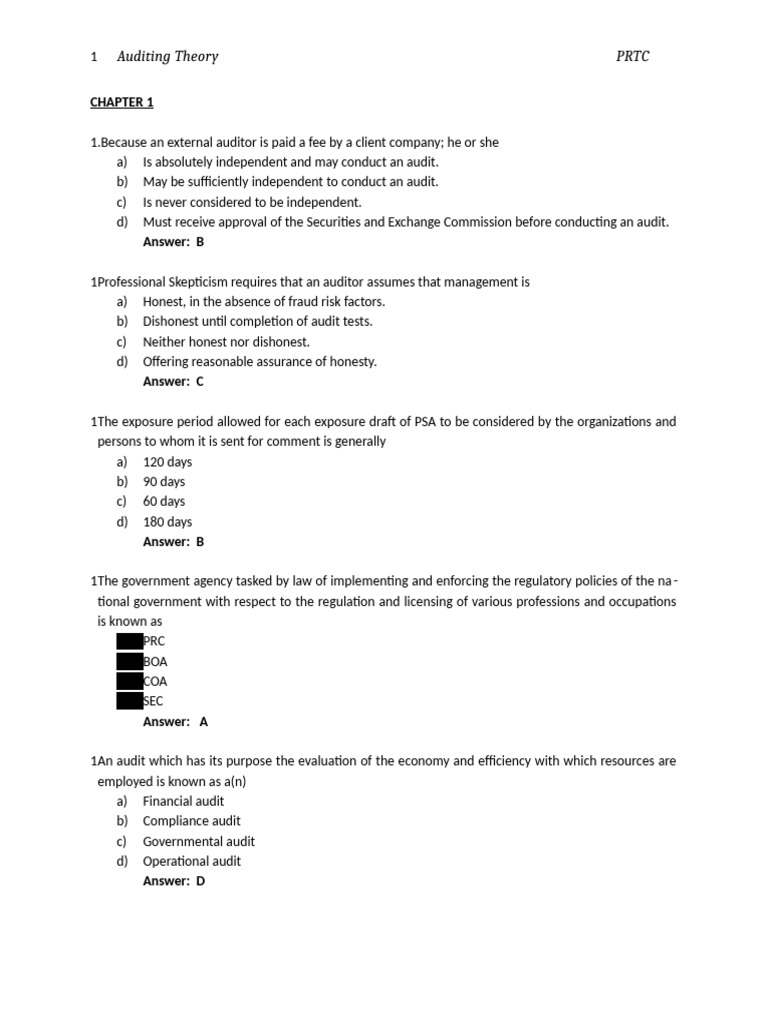 Auditing Theory: Key Concepts and Questions | PDF | Audit | Financial Audit
