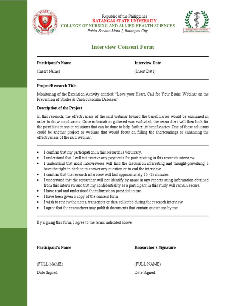 Interview Consent Form: Participant's Name Interview Date | PDF