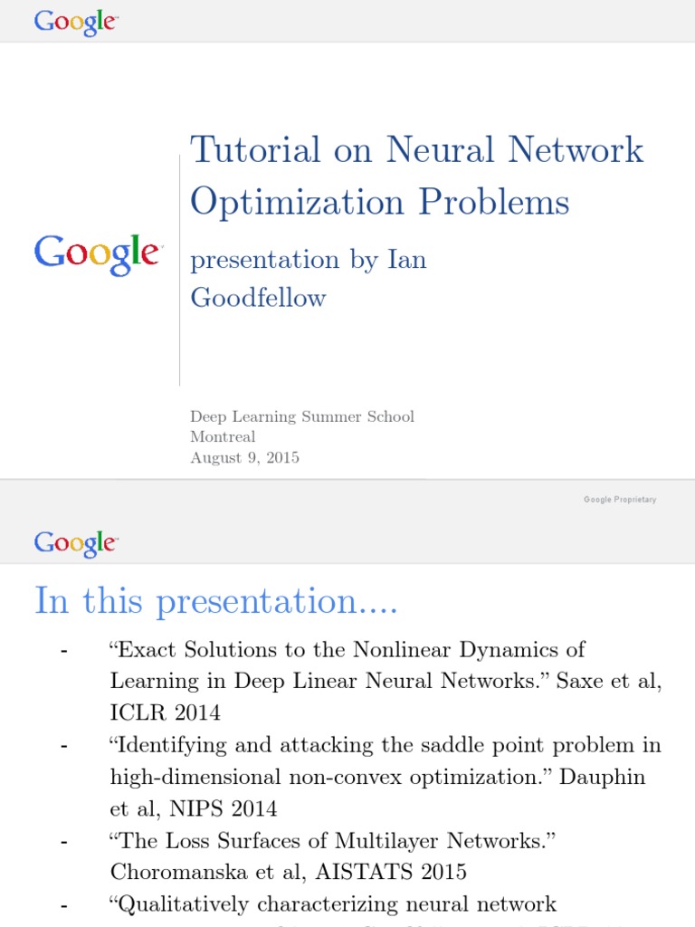 Tutorial On Neural Network Optimization Problems Presentation By Ian