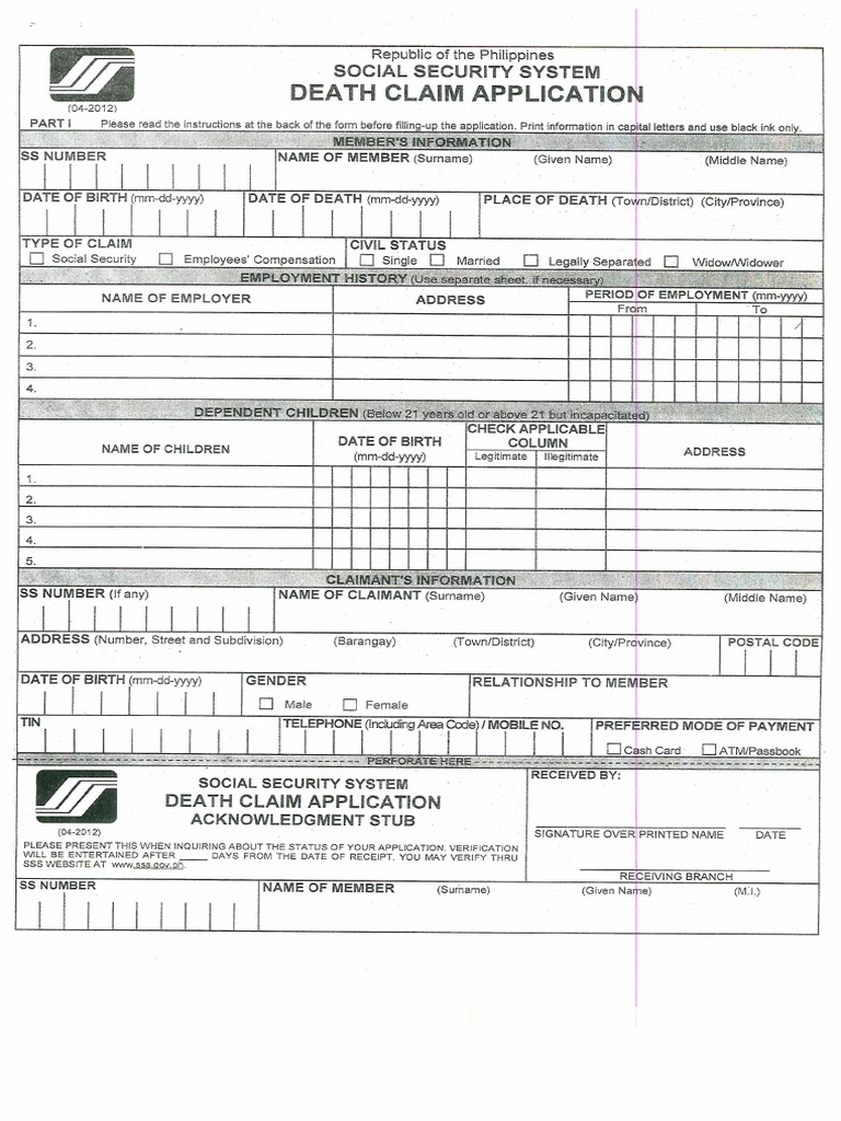 Sss Death Claim Application | PDF