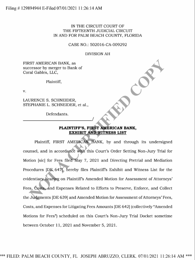 (D.E. 648) Plaintiff FAB's Exhibit List, Witness List, Expert Witness