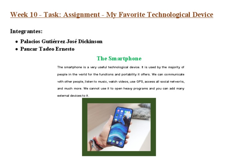 Week 10 - Task: Assignment - My Favorite Technological Device | PDF