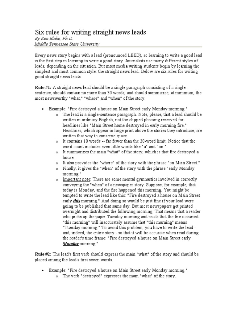 Six Rules For Writing Straight News Leads  Comma  Verb