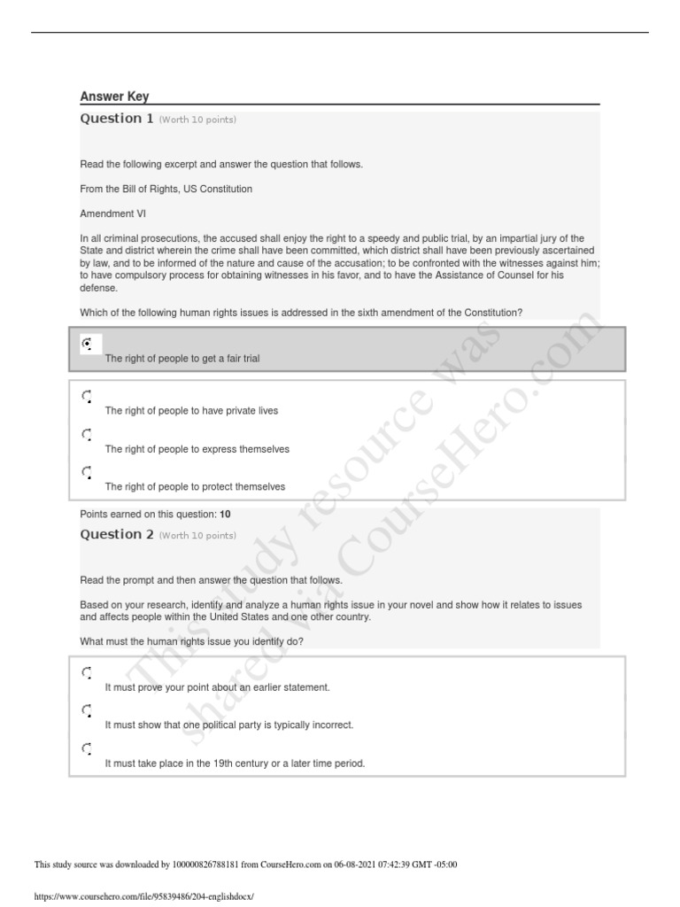 Answer Key for Constitutional Rights and Human Issues Document | PDF ...