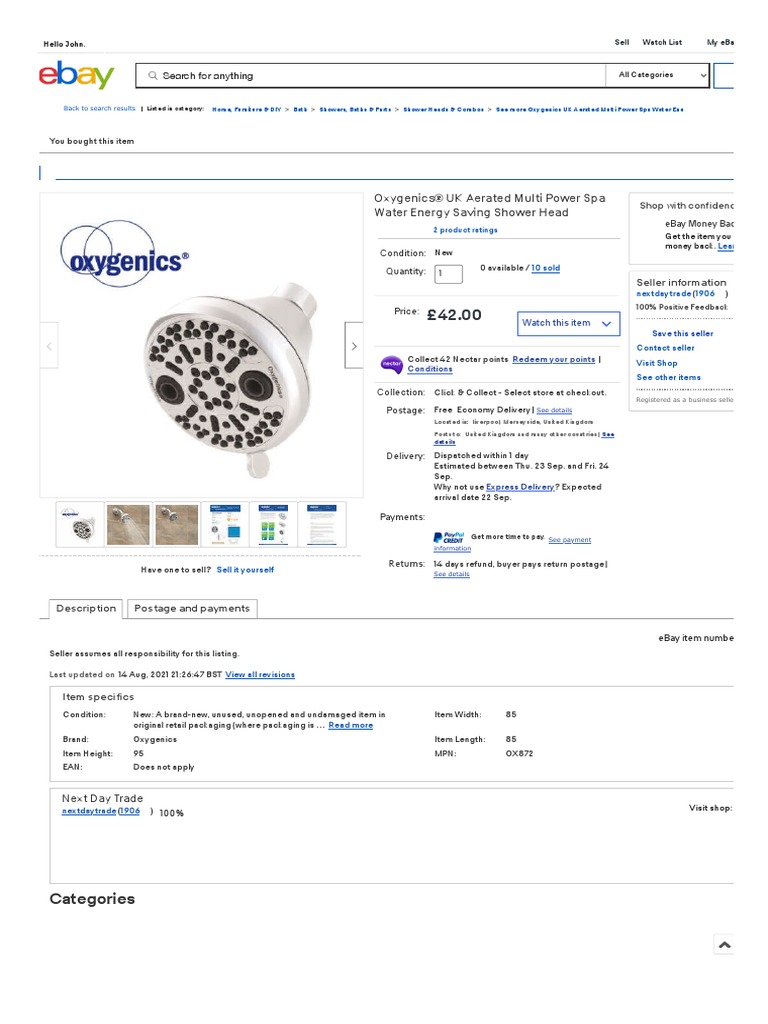 Oxygenics® UK Aerated Multi Power Spa Water Energy Saving Shower Head