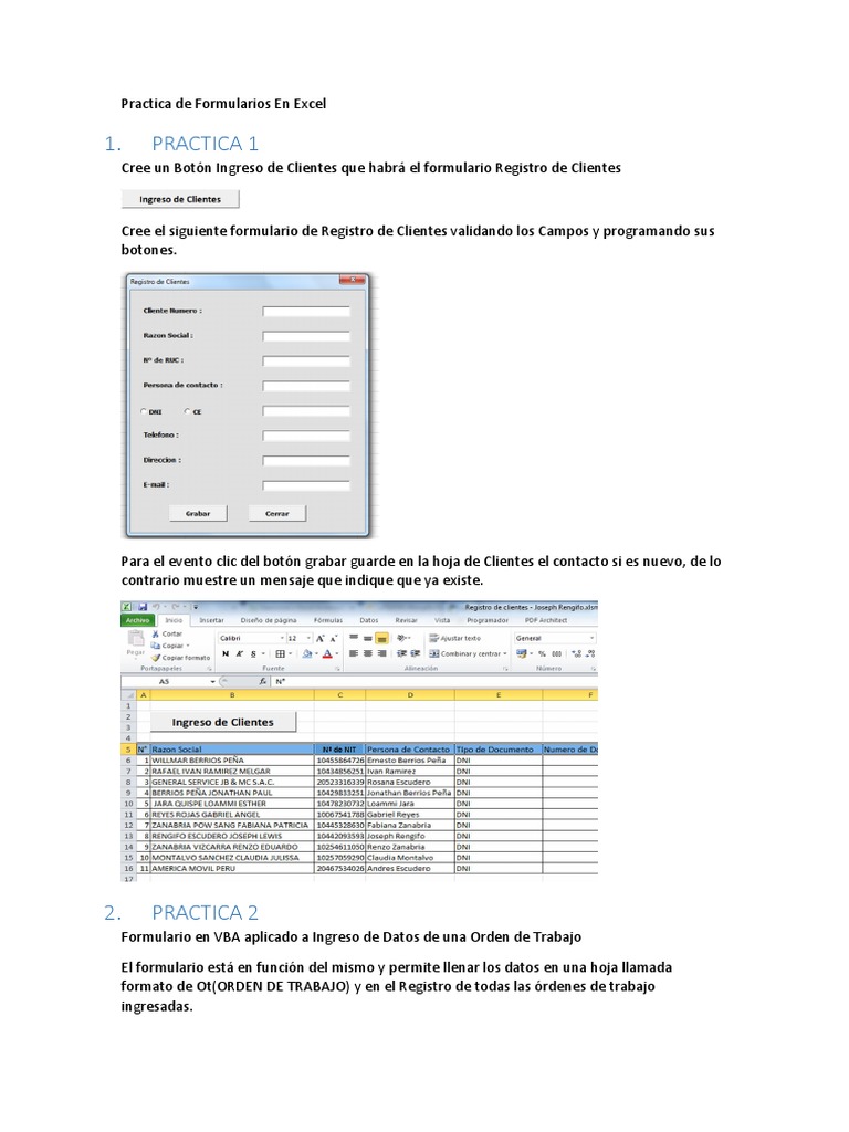 Practica de Formularios en Excel | PDF