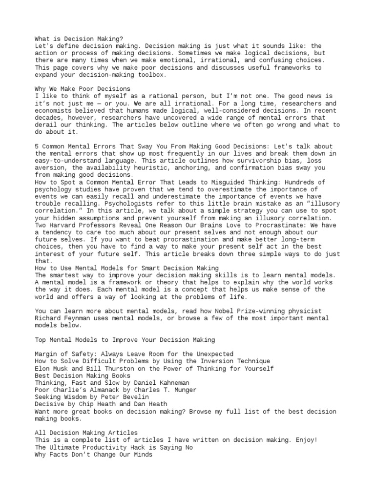 The Decision Making Guide How To Make Smart Decisions And Avoid Bad