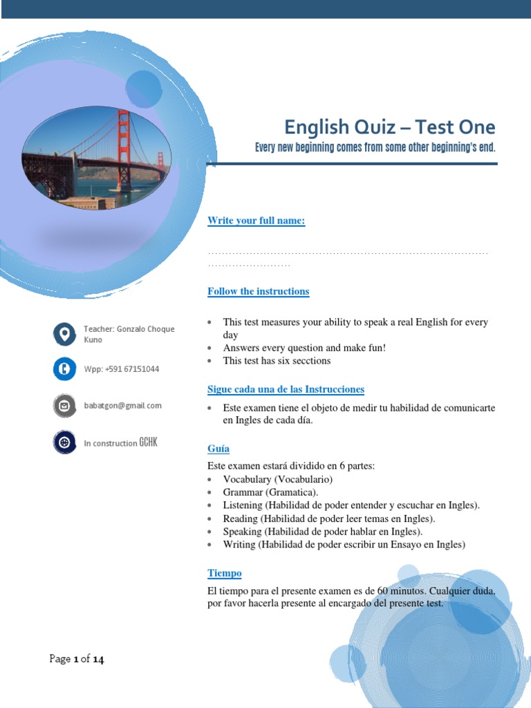 Grammar quiz will por favor!! 
