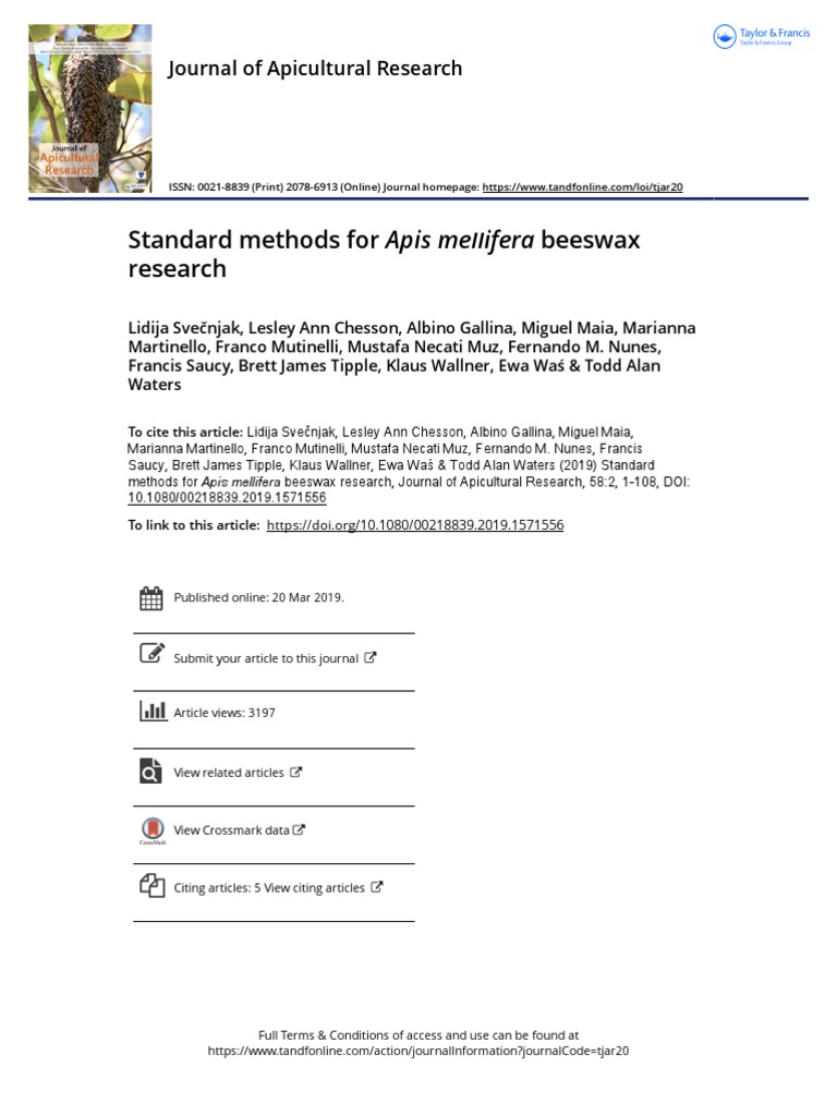 Standard Methods For Apis Mellifera Beeswax Research | PDF | Beehive ...