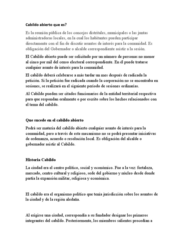 Cabildo Abierto Que Es Pdf Gobierno Local Alcalde