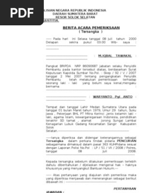 Berita Acara Pemeriksaan Tersangka Indin
