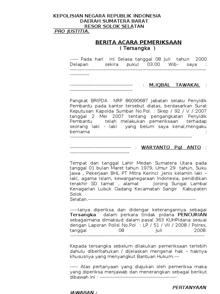 Contoh Berita Acara Pemeriksaan - Simak Gambar Berikut