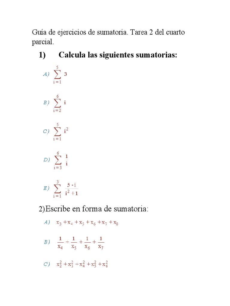 Ejercicios de Sumatorias Resueltos | PDF